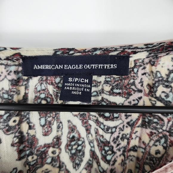 American Eagle Outfitters Womens Peasant Top Size‎ S Paisley Velvet Trim Boho - Picture 3 of 9